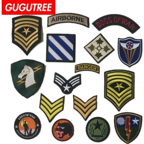 GUGUTREE embroidery rank star letter star airborne patches army military patches badges applique patches for clothing ST-3