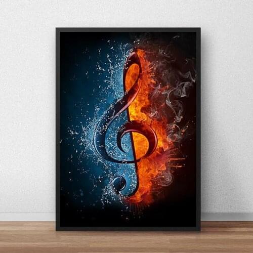 Water and Fire Music Symbols Abstract Canvas Painting Poster Wall Art Living Room Bedroom Home Decoration
