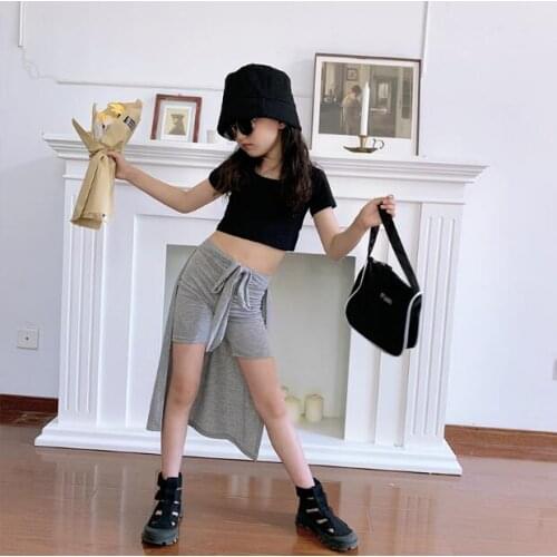 2020 new girls 2 pcs set crop top + patchwork shorts fashion summer girls suit 3-8t F418