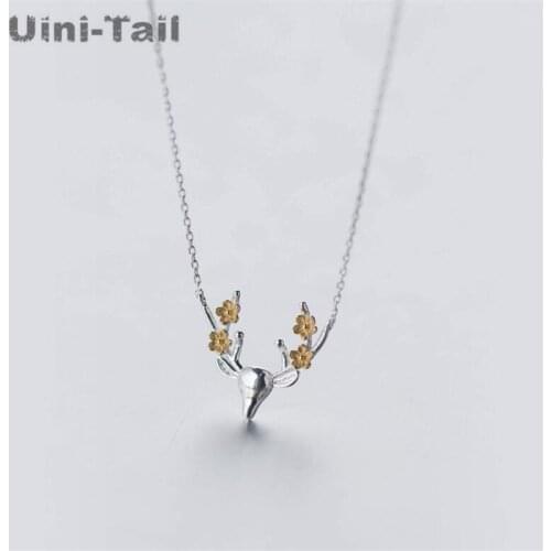 Uini-Tail new 925 sterling silver sika deer antler necklace Korean fashion tide flow literary small antler necklace student gift