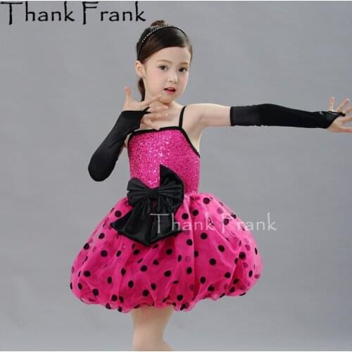 Sequin Latin Dance Dresses For Girls Kids Polka Dots Camisole Ballet Dress Adult Modern Dancewear Costume Bodysuit For Dancing