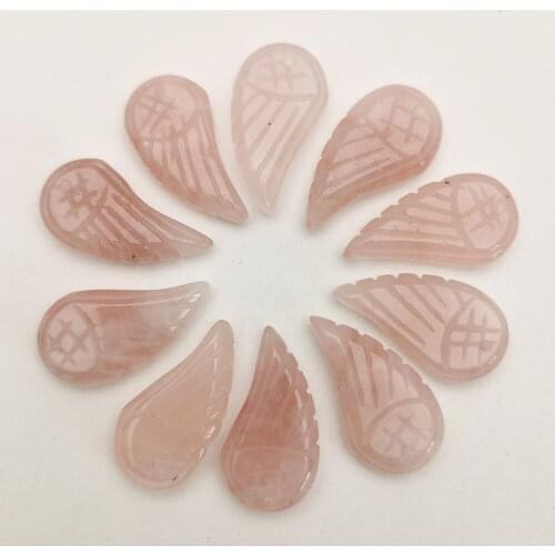 Fashion Angel wing Natural stone Quartz Rose good quality charms Necklace pendant for jewelry making Accessories 12pcs wholesale