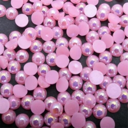 Loose 1.5mm-12mm Pink AB Color Bling DIY Half Round Flatback Pearl Beads ABS Plastic Imitation Half Pearl Nail Arts Decoration