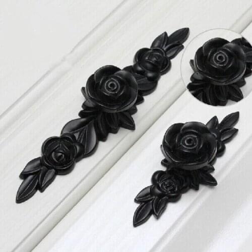 170MM Black Rose Pulls Wardrobe handle Backplate with knob kitchen cabinet Drawer Knobs modern Furniture Handles Dresser Pulls