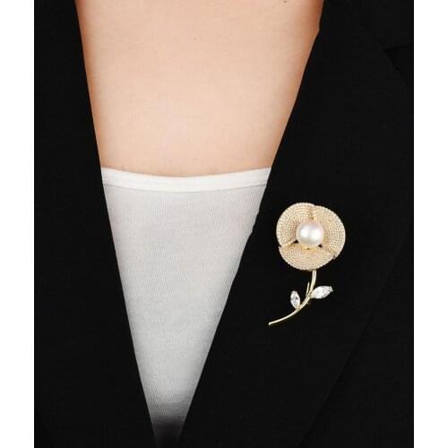 Flower Floral Zircon Brooches for Women Large Brooch Pin Fashion Dress Coat Accessories Party Female Jewelry imitation Pearl