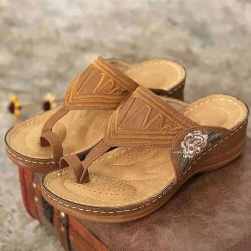 Embroidery Orthopedic Comfy Flip Flop Sandals for Women 3-arch Support Reduces Pain Outdoor Use XIN-Shipping