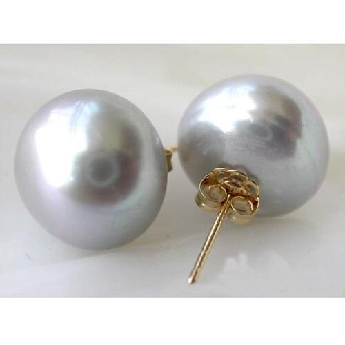 Huge Size Stud Pearl Earrings,12mm Gray Color Freshwater Pearl Earring,New Free Shipping