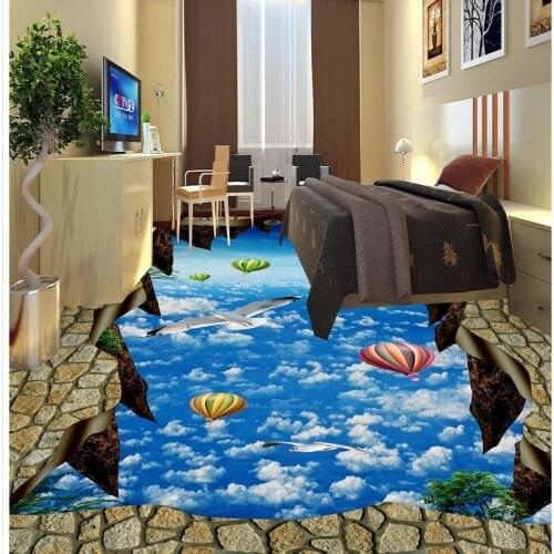 Modern Custom 3D Floor Mural Blue Sky And White Floor Painting PVC Wall Paper Self-adhesive Floor Mural 3D Wallpaper