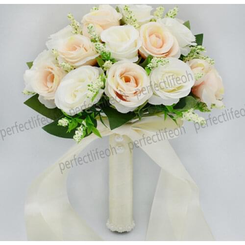 Perfectlifeoh Wedding Bouquet Hand made Elegant Decorative Artificial Rose Flower Rhinestone Bride Bridesmaid With Bouquet