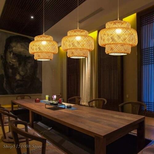 LED pendant lights new Chinese Bamboo weaving /Rattan Weaving hanging lamps living room hotel Dinning room home decor fixtures