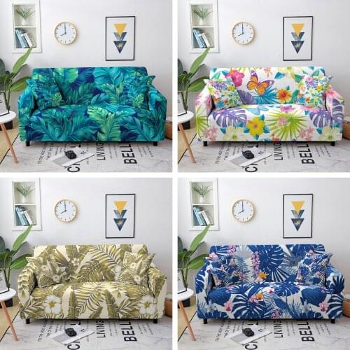Tropical Leaves Stretch Sofa Covers for Living Room Elastic Sofa Cover Sectional Couch Cover Slipcovers Sofa Protector 1-4 Seat