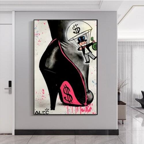 Street Graffiti High Heels Shoes Canvas Posters Prints Millionaire Monopoly Canvas Painting Wall Art Picture Living Room Decor
