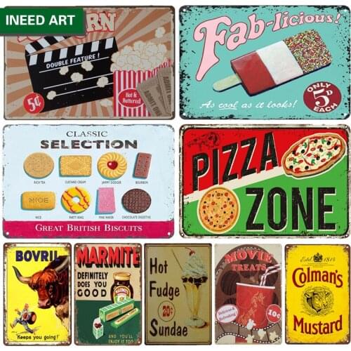 Vintage Kitchen Metal Posters Tin Sign Retro Decorative Food Wall Stickers Restaurant Wall Art Plate Home Decor