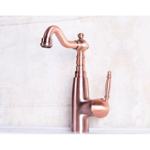 Vintage Red Copper Antique Brass Single Handle Swivel Spout Bathroom Basin Kitchen Sink Faucet Cold & Hot Mixer Tap anf131