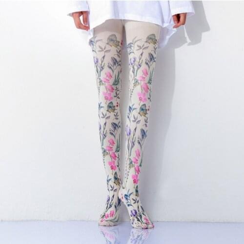 High Quality Fashion Flower Print Pantyhose Womens Patterned Floral Painting Tights