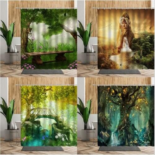 3D Fantasy Fairy Tale Forest Landscape Bathroom Shower Curtain Beautiful Magic Trees Bathtub Screen Waterproof Bath Curtains Set