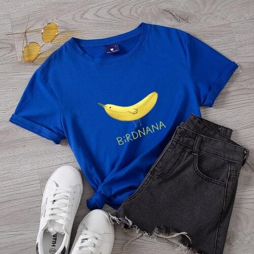 Banana Cartoon Bird Printed Women Tshirt Oversize Cotton Ulzzang Funny T Shirt Gift for Lady Yong Girl Korean Cute Top Tee Shirt