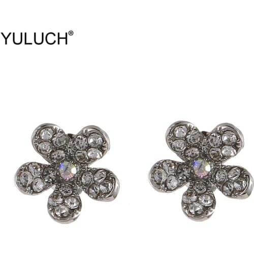 YULUCH 2019 Trendy Women Handmade Metal Crystal Acrylic Rhinestone Flower Stud Earrings Fashion Jewelry For Party Gifts
