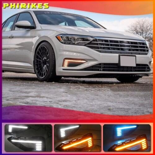 1 Pair Dynamic Yellow Turn Signal Relay 12V Car DRL Lamp LED Daytime Running Light For Volkswagen VW Jetta Sagitar 2019