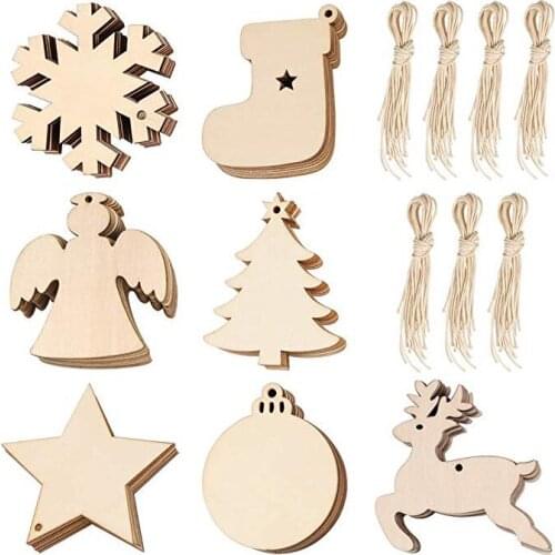 10Pcs/lot Christmas Wooden Hanging Ornaments Wooden Slices Deer Angel Snowflake DIY Crafts Scrapbooking Home Party Decoration