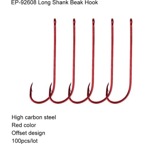 100pcs Eupheng Quality EP-92608 Classic Long Shank Beak Red Fishing Hook Octopus Rig Fish Hooks Circle Sharpened Point Hook New