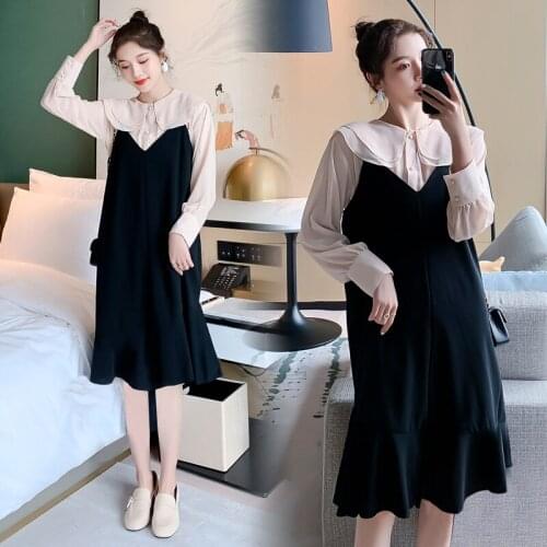 1501# Maternity Clothes Stylish Sweety 2Pcs Maternity A Line Dress Set Clothes for Pregnant Women Pregnant Women Suit