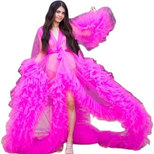 2021 Maternity Robes Women Long Tulle Bathrobe Dresses Photo Shoot Birthday Party Bridal Fluffy Party Sleepwear Female Gown