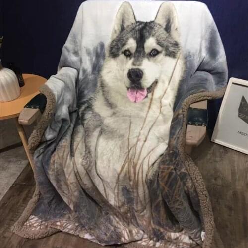 3D Flannel Warm Thick Sherpa Throw Blanket Coverlet Wool Reversible Fuzzy Microfiber All Season for Bed Couch wolf baby cartoon