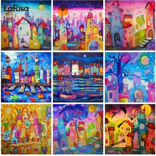 Abstract House Cartoon 5D DIY Diamond Painting Handicraft Rhinestone Kit Sale Diamond Embroidery Town Landscape Home Decoration