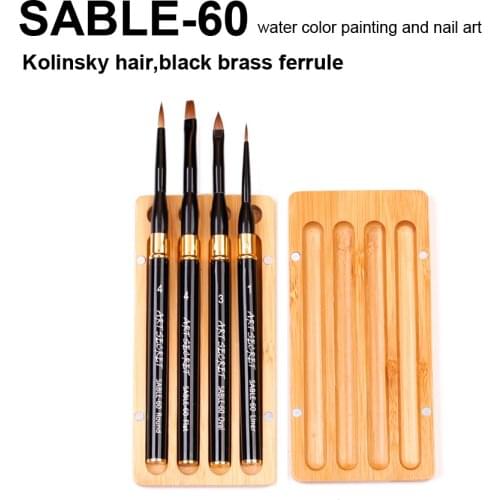 ArtSecret Kolinsky Hair Black Brass Ferrule Aluminum Handle Bamboo Case Brushes For Water Color Painting Nail Art SABLE-60