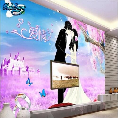 Beibehang Romantic Romantic Cartoon Couple Modern Simple TV Backdrop Custom Wallpaper Mural Decor