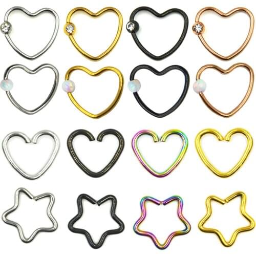 BOG-1PC Surgical Steel Daith Opal&Zircon Heart Star Ear Tragus Ear Cartilage Helix Earring Body Piercing Fine Jewelry 16G
