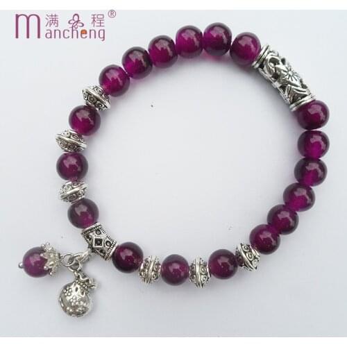 Bohemia Purple Glass beads Vintage Money bag wallet purse charm Bracelet for Women stand purse wallet bracelet pendant jewelry