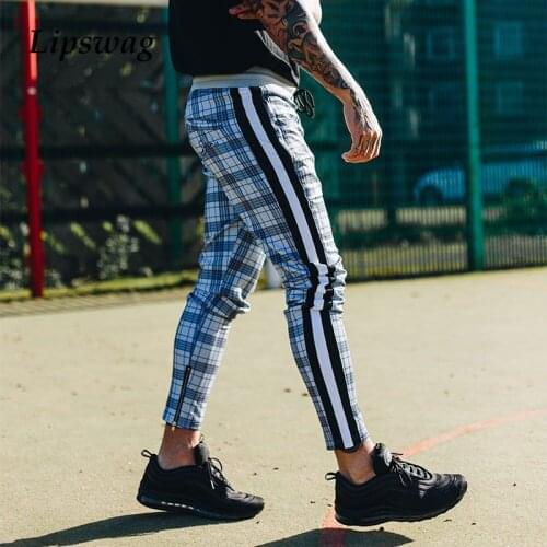 Fashion Striped Plaid Pencil Pants Men 2021 Spring Summer Casual Jogger Trouser Male Harajuku Drawstring Long Pants Streetwear