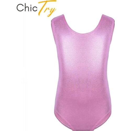 ChicTry Girls Sleeveless Shiny Solid Color Ballet Leotard Child Professional Gymnastics Leotard Sports Bodysuit Kids Dance Wear