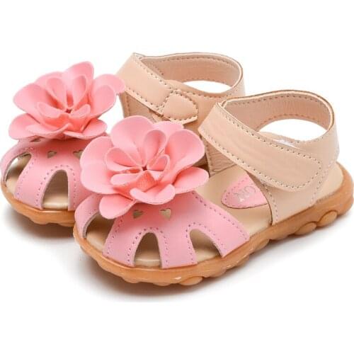 Children Shoes 2020 Summer Girls Sandals PU Leather Fashion Flower Kids Princess Flat Closed Toe Soft Toddler Baby Beach Shoes