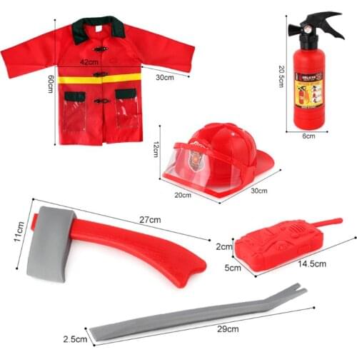 Kids Firefighter Fireman Cosplay Costume Waterproof Jacket Uniforms Clothes Role Play Toy Funny Halloween Party Game Gift