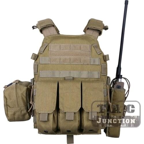 Emerson LBT-6094A Tactical Modular MOLLE Plate Carrier Vest + Accessory Pouch Version W/ Triple Magazine & Radio Pouch KH Color
