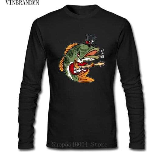 Creative Design Fish BASS PLAYER T Shirt Streetwear Cotton Koi Fish Tshirt Camisetas Men Hip Hop Long Sleeve Bass Guitar T-shirt