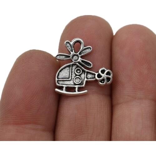 JAKONGO 20pcs Antique Silver Helicopter Charms Pendants for Jewelry Making Bracelet DIY Accessories 18x18mm