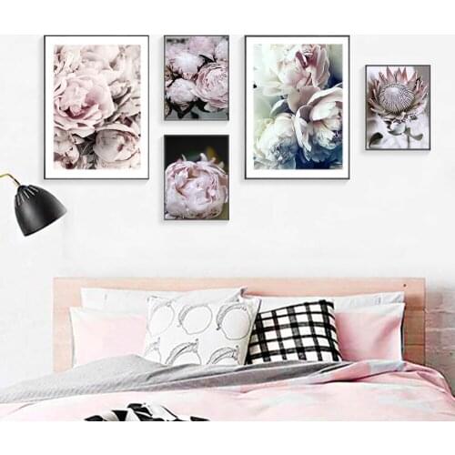 Quadro Pink Peony Flower Wall Abstract Art Canvas Painting King Protea Posters And Prints Classic Wall Pictures For Living Room