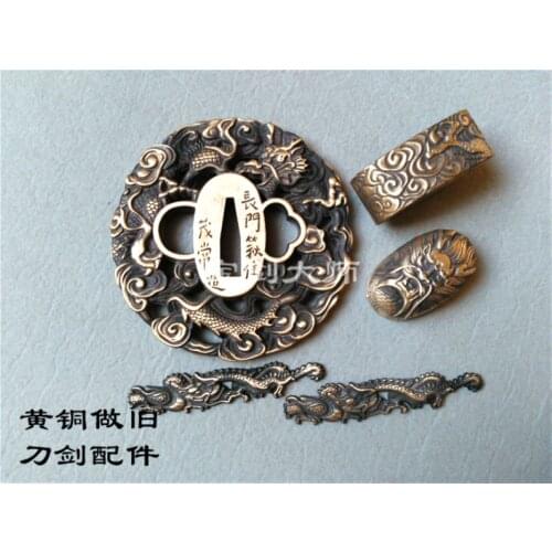 Forged set accessory Dragon case Tsuba fitting For katana Sword Broadsword falchion Tsuba Pure Copper