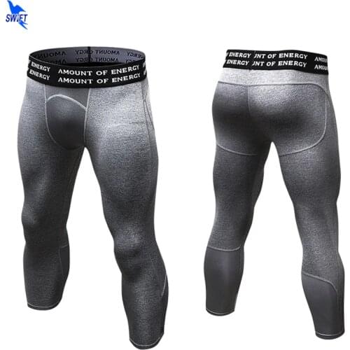 2020 Running 3/4 Compression Pants Men Athletic Fitness Training Clothing Mens Tights Trousers Quick Dry Sports Gym Leggings