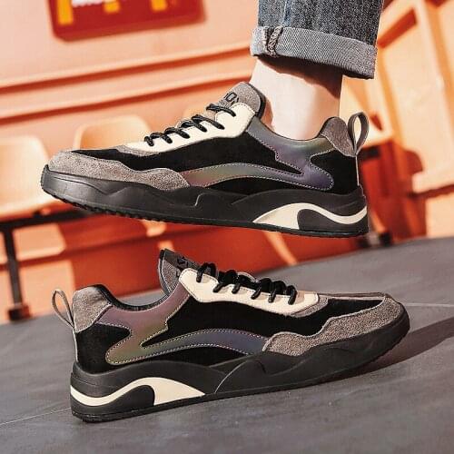 Brand New 2021 Spring Men Genuine Leather Casual Shoes Fashion Cool Lace-up Reflect Light Flat Shoes Tide Sneakers