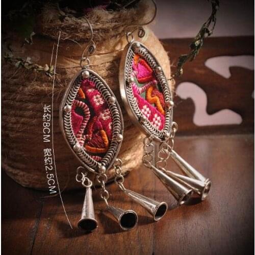 Folk style retro embroidery jewelry earrings Miao Yin