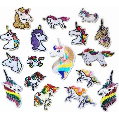 50pcs/Lot Horse Embroidery Patches Letters Clothing Decoration Accessories Diy Heat Transfer Applique Unicorn Iron on