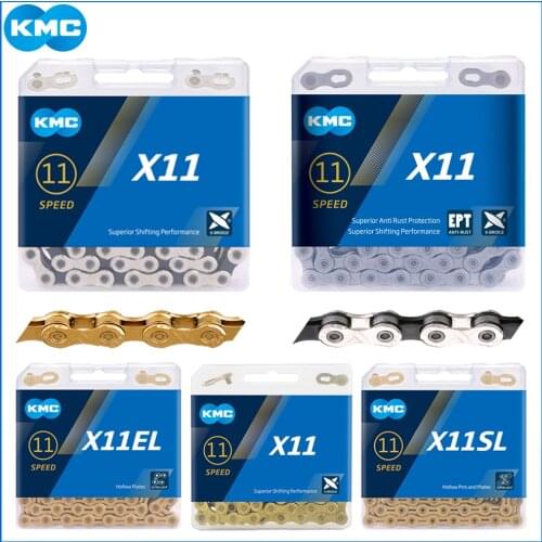 KMC X11EL X11SL X11 118L hollow gold bicycle chain Extra light double X durability road race chains MTB 11 speed cycling chain