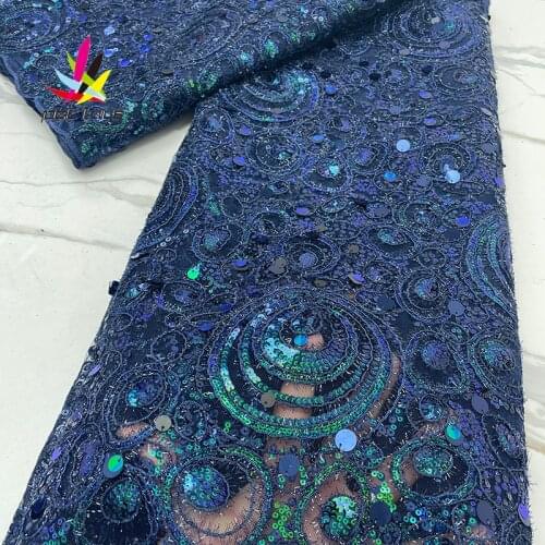 Latest sequence French Nigerian sequins net lace 2021 high quality African tulle mesh sequence lace fabric for dress 5yards/lot