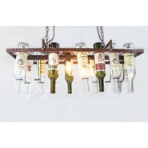 Loft retro Hanging Wine Bottle led ceiling iron Pendant Lamps E27 LED pendant lights for living room bar restaurant Kitchen home