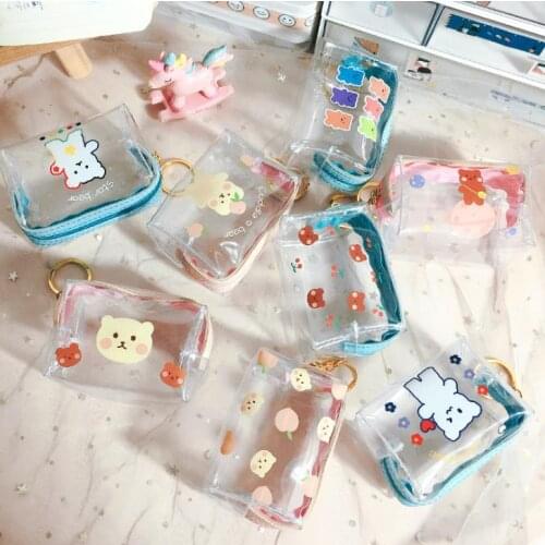 1 Pcs Cute Bears Peach Cherry Transparent Girls Coin Purse Children PVC Zipper Change Wallet Bag Women Mini Key Card Holders